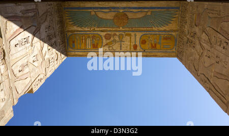 Temple funéraire de Ramsès III à Medinet Habou, Louxor, Egypte Banque D'Images