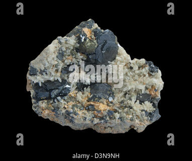 Quartz, pyrite, sphalérite isolé sur fond noir Banque D'Images