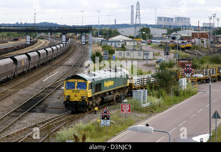Class 66 Diesel,locomotive électrique,66507,freight/train de marchandises, laissant toton évitement/yard,Nottingham Banque D'Images