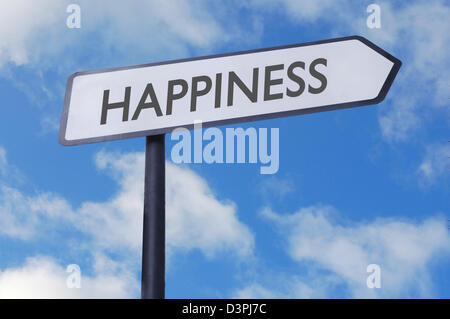 Bonheur rue signe avec ciel bleu Banque D'Images