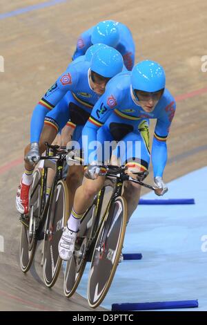 Minsk, Belarus. 22 février 2013. Belgique de Ketele Kenny 103 Jasper 40 Cornu Dominique van Hoecke Gijs BEL au Championnat du Monde 'vélo' kilomètre championnats, Minsk, Biélorussie. Banque D'Images