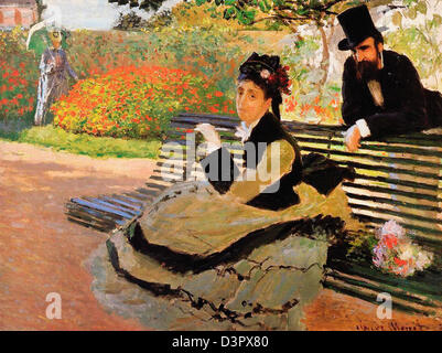 Claude Monet, Camille Monet sur un banc de jardin, 1873, Metropolitan Museum of Art, New York. Huile sur toile. Banque D'Images