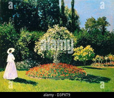 Claude Monet, femme dans un jardin de 1867, l'Ermitage de Saint-Pétersbourg. Huile sur toile. Banque D'Images