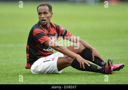 Sydney, Australie. 23 février 2013. Le milieu de terrain Youssouf Hersi néerlandais Wanderers pendant le match de ligue une Hyundai entre l'ouest de Sydney et Perth Glory FC de la Parramatta Stadium. Westerm Sydney a gagné le match 1-0. Credit : Action Plus de Sports / Alamy Live News Banque D'Images