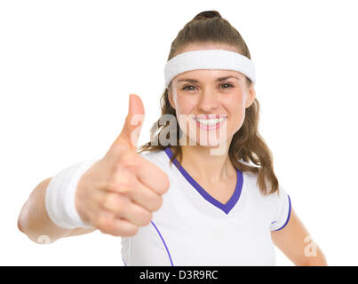Portrait of smiling tennis player showing Thumbs up Banque D'Images