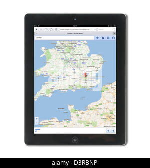 L'utilisation de cartes sur Google.co.uk sur un iPad 4e génération Banque D'Images