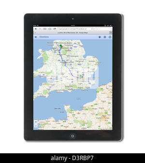 La planification d'un itinéraire de Londres à Manchester en utilisant des cartes sur Google.co.uk, vue sur un iPad 4e génération Banque D'Images