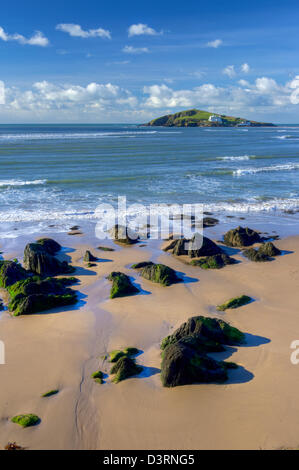 Un bel après-midi d'hiver - Regard sur l'île de Burgh - à partir de l'estuaire de cliffs à Bantham Avon Banque D'Images