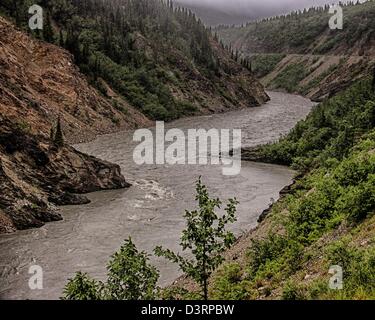 26 juin 2012 - L'Arrondissement de Denali, Alaska, États-Unis - la rivière Nenana serpentine au sud de Healy, dans le canyon de la rivière Nenana, forme la limite est du parc national de Denali. (Crédit Image : © Arnold Drapkin/ZUMAPRESS.com) Banque D'Images