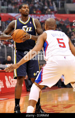 Los Angeles, CA., USA. Feb 23, 2013. Jazz' Marvin Williams au cours de la NBA basketball match entre les Utah Jazz et les Los Angeles Clippers au Staples Center de Los Angeles, Californie. Josh Thompson/Cal Sport Media Banque D'Images