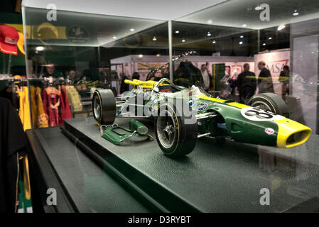 Stoneleigh Park, dans le Warwickshire, Royaume-Uni. Feb 22, 2013. Retro course car show à Stoneleigh Park Warwickshire. Modèle d'affichage de Lotus F1 voiture conduite par Jim Clark. Banque D'Images