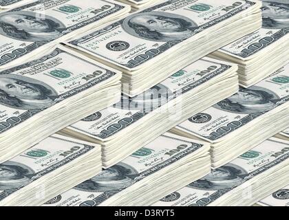 Beaucoup de centaines de billets de dollars américains Banque D'Images