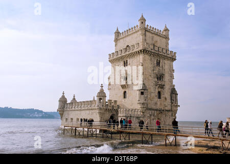 La Tour de Belém aka Torre de Belém, ou la tour de St Vincent, Santa Maria de Belém, Lisbonne, Portugal. Banque D'Images