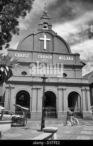 Christ Church, Melaka en Malaisie en noir et blanc Banque D'Images