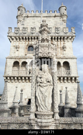Détail de la Tour de Belém aka Torre de Belém, ou la tour de St Vincent, Santa Maria de Belém, Lisbonne, Portugal. Banque D'Images
