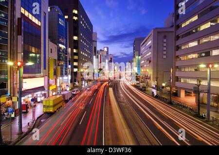 Au-dessus de Hiroshima, Japon Aioi-dori Avenue. Banque D'Images