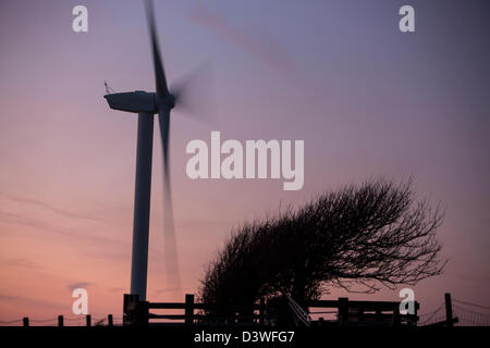 Une éolienne de 2 MW, la production d'électricité renouvelable dans les motifs de l'Eastman factory à la périphérie de Workington, Banque D'Images