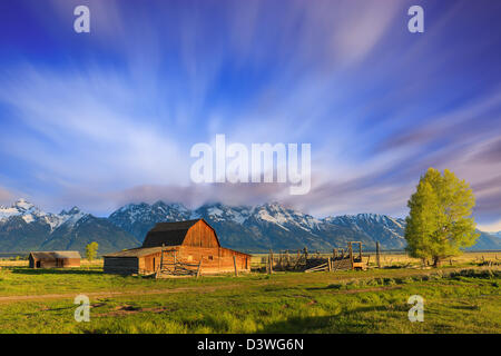 Mormon Row est une ligne de complexes de homestead le long de la route près d'Jackson-Moran l'angle sud-est de Grand Teton NP Banque D'Images