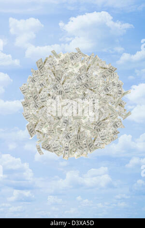 Illustration du globe de dollar bills in sky Banque D'Images