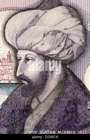 Mehmet le Conquérant (1432-1481) sur le billet de 1986 lires 1000 à partir de la Turquie. Sultan de l'Empire Ottoman. Banque D'Images