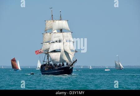 Kaskelot, trois-mâts barque à coque bois,,construit au Danemark en 1948 (port d'attache : Bristol, UK), navigation dans la baie de Quiberon. Banque D'Images