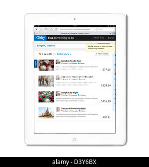 À la recherche pour des activités à Bangkok le Gidsy.com, le site web conçu pour trouver des choses à faire dans le monde entier, vue sur un iPad 4 Banque D'Images