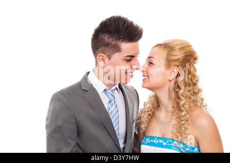 Portrait de mariage heureux mariés, isolé sur fond blanc. Banque D'Images