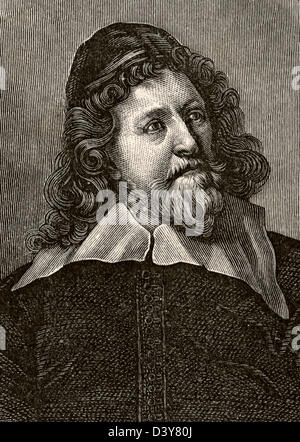 Gravure portrait de ligne d'Inigo Jones souvent appelé le premier architecte anglais 1573-1652 Banque D'Images