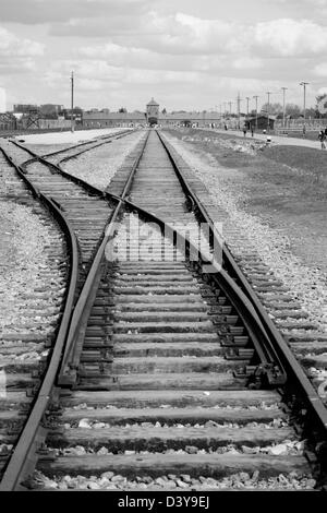 Gare à Auschwitz II Birkenau camp de concentration nazi, Pologne Banque D'Images