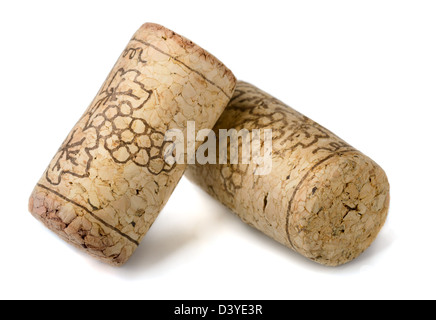 Deux wine corks isolated on white Banque D'Images