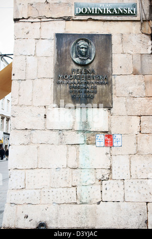 Plaque commémorative Helena Modjeska Modrzejewska (1840-1909) Actrice polonaise Cracovie Pologne le 25 octobre 2012. (CTK Photo/Libor Sojka) Banque D'Images