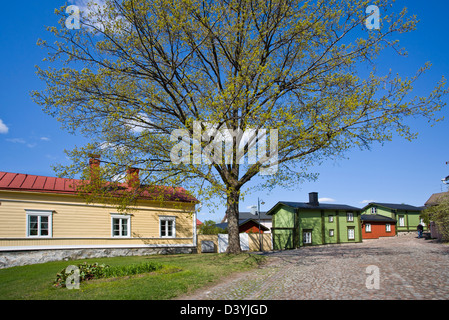 La Finlande, le sud de la Finlande, Porvoo, charmante vieille maisons en bois et des voies pavées à l'ancienne Porvoo Banque D'Images