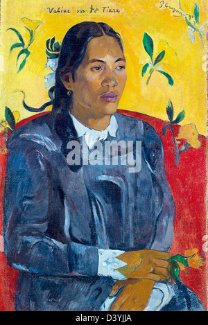 Paul Gauguin, Tahitienne avec une fleur 1891 Huile sur toile. Ny Carlsberg Glyptotek, Copenhague Banque D'Images