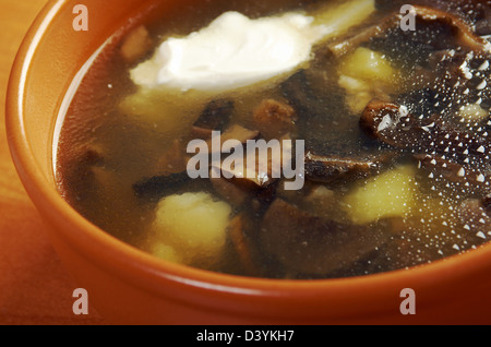 Soupe de choucroute russe avec des champignons et de l'orge perlé.accueil faites soupe aux champignons Banque D'Images