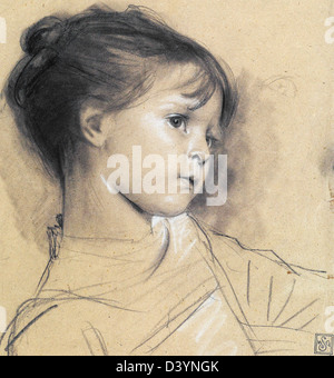 Gustav Klimt, Portrait d'une petite fille 1910 Dessin. Banque D'Images