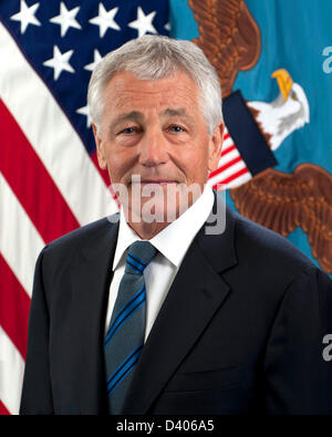 Portrait officiel du ministre de la Défense Chuck Hagel, après avoir prêté serment d'office que le nouveau secrétaire le 27 février 2013 à Arlington, VA. Banque D'Images