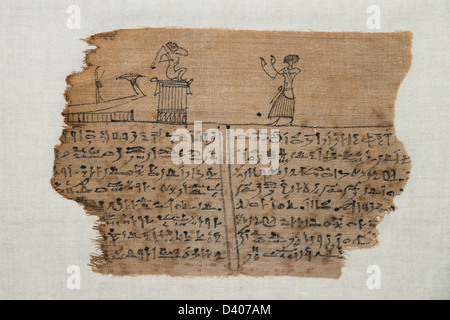Extrait de l'ancien livre des morts égyptien à l'affiche au Musée royal de l'Ontario, Toronto, Canada. Banque D'Images