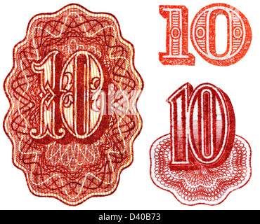 Numéro 10 à partir de 10 roubles billet, sur fond blanc, de la Russie, 1961 Banque D'Images