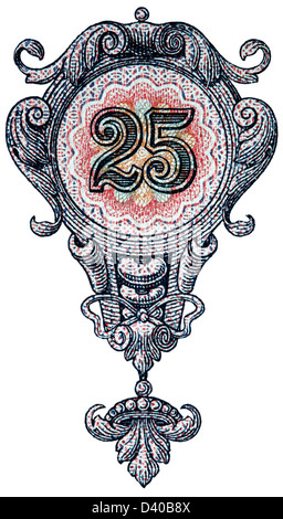 Numéro 25 à partir de 25 roubles billet, sur fond blanc, de la Russie, 1909 Banque D'Images