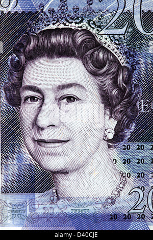 Portrait de la reine Elizabeth II à partir de 20 livres, billets, UK 2006 Banque D'Images