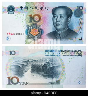 Billet de 10 yuans, Mao Zedong et de la rivière Yangtze, en Chine, 2005 Banque D'Images