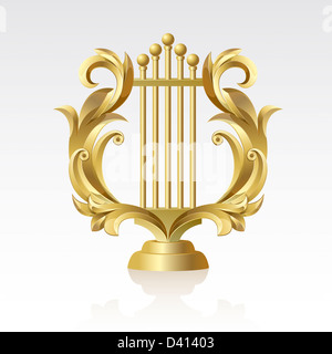 Lyre d'or d'or sur un fond blanc sur un fond blanc Banque D'Images