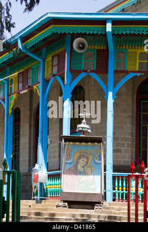 L'extérieur au-dessus de l'église Entoto Maryam Addis Ababa Ethiopie Afrique Banque D'Images