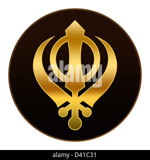 Symbole Sikh - symbole d'or en fond sombre Banque D'Images