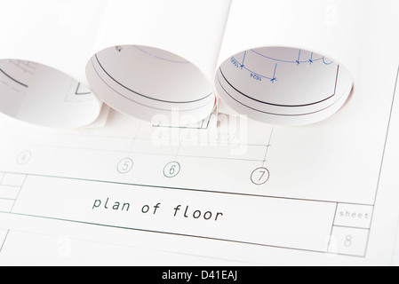 Plusieurs rouleaux de plans . Concept de l'architecture. Banque D'Images