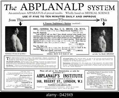 Vintage des années 1920 Publicité imprimée à partir de l'anglais country gentleman's newspaper advertising ABPLANALP'S INSTITUTE pour système de remise en forme pour hommes Regent Street London Banque D'Images