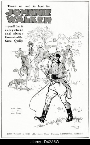 Vintage des années 1920 Publicité imprimée à partir de l'anglais country gentleman's newspaper avec scène de chasse fox scotch whisky Johnnie Walker publicité