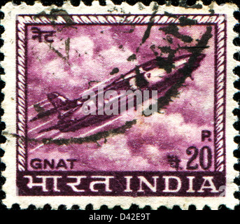 Inde - circa 1946 : timbre imprimé en Inde montre Royal Air Force avion Folland Gnat, vers 1946 Banque D'Images