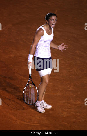 Acapulco, Mexique, Tennis Open 2013- Sara Errani de l'Italie réagit pendant jour 6 journée finale sur contre Carla Suarez Navarro de l'Espagne. Banque D'Images