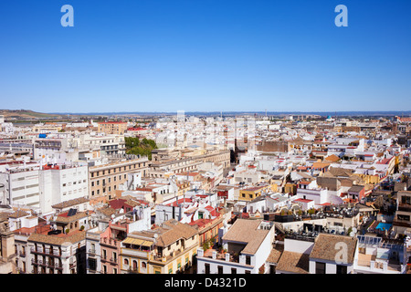 Vue de dessus sur la Séville, capitale de l'Andalousie en Espagne. Banque D'Images